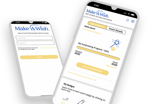 two cell phones with Make-a-wish app